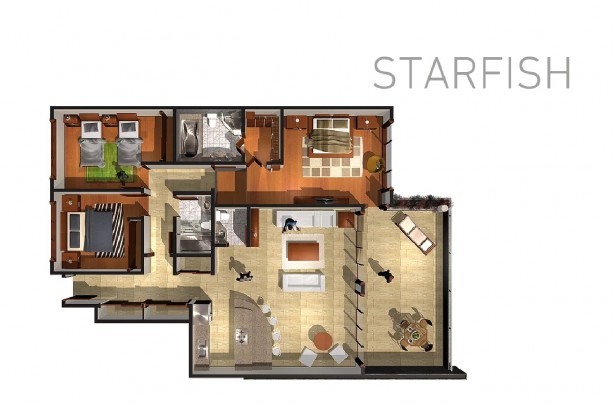Emerald Apartments Curacao - Model: Starfish with 3 rooms on 2nd floor