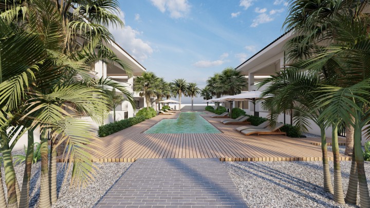 Luxurious apartment on the first floor in a resort with swimming pool